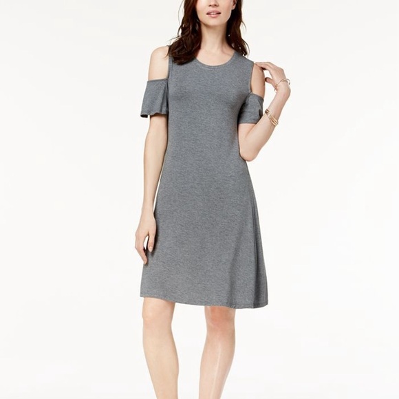 Style & Co Gray Cold Shoulder A Line Dress Women’s Size Large Summer - Picture 1 of 10